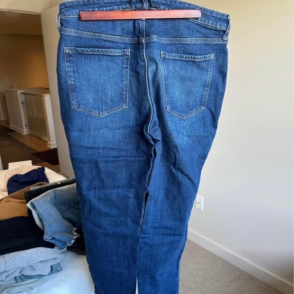 Old Navy Straight Leg Jeans, Dark Wash with Ripped Knees, Size 14 - Picture 2 of 2